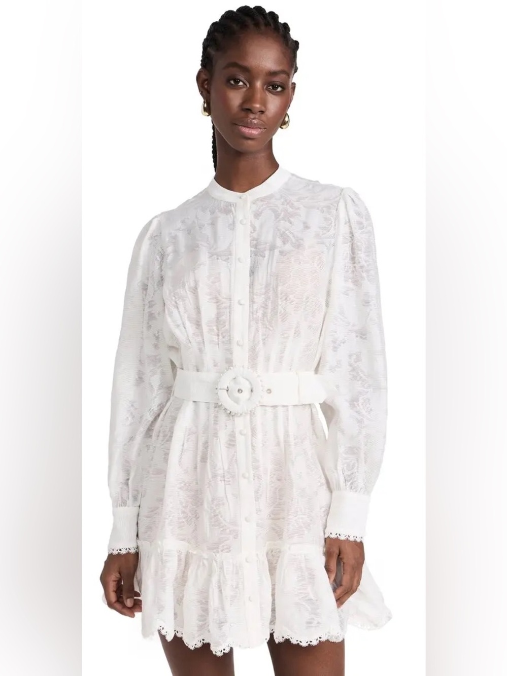 Hemant & Nandita Ilara White Jacquard Belted Mini Dress S